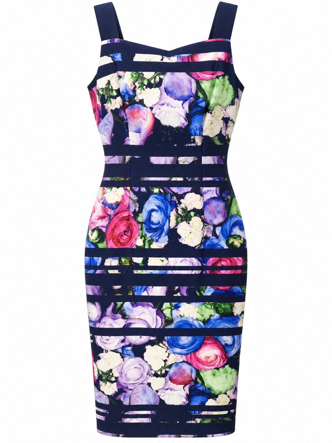 Vestido floral con rayas azul marino — Floral y rayas azul marino