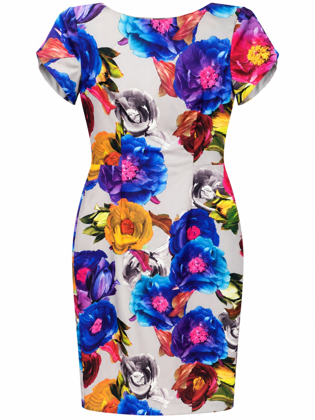 Vestido de flores grandes con mangas de pétalo — Gris claro floral multicolor