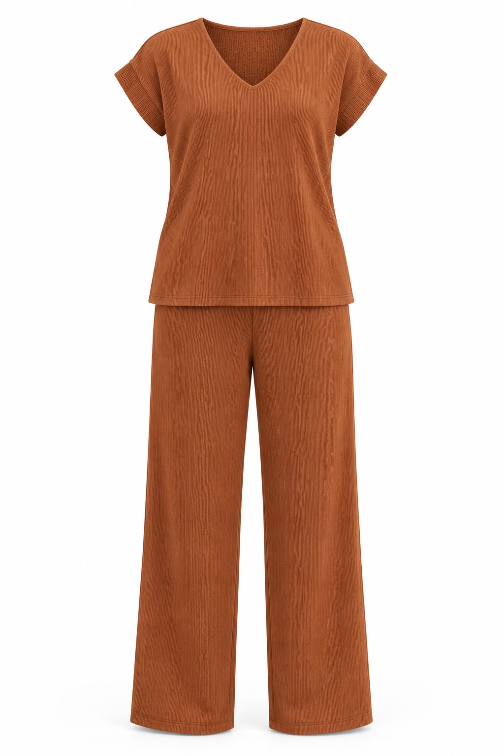 Conjunto de blusa y pantalón de canalé — Terracota
