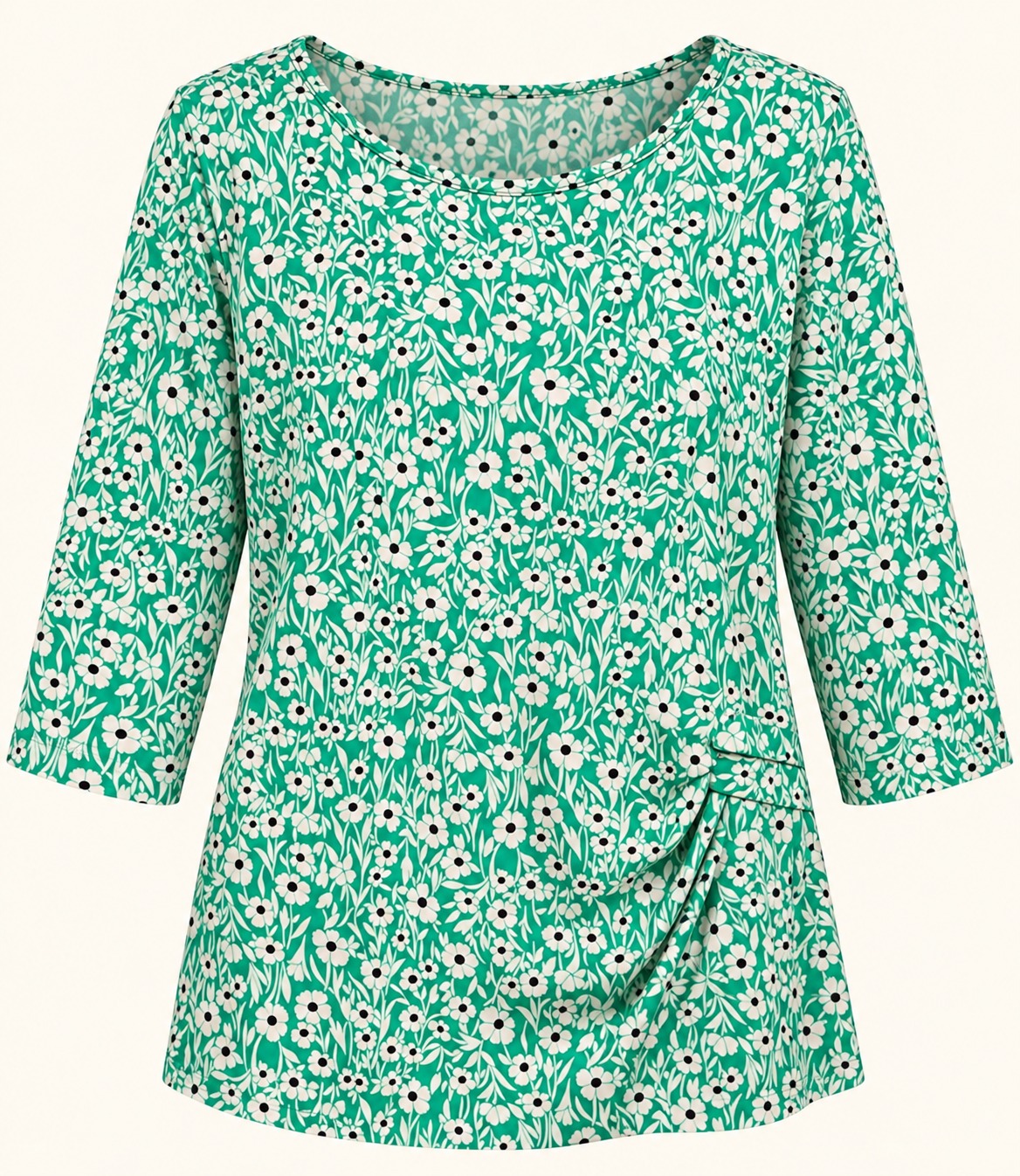 Blusa floral verde con drapeado