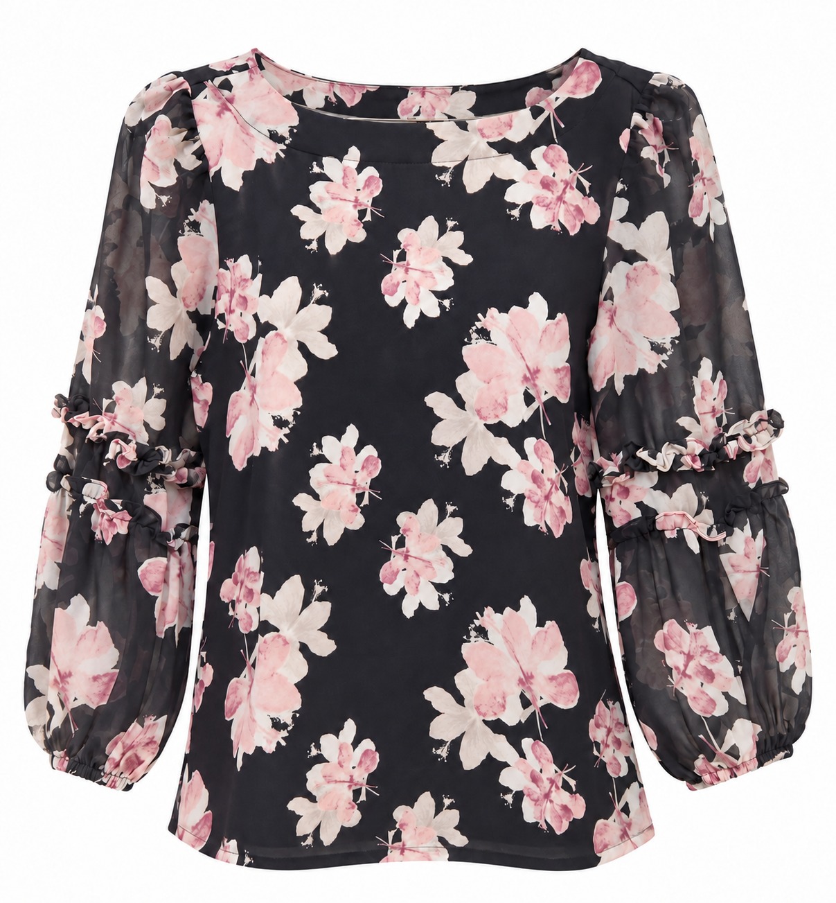 Blusa floral con volantes en las mangas