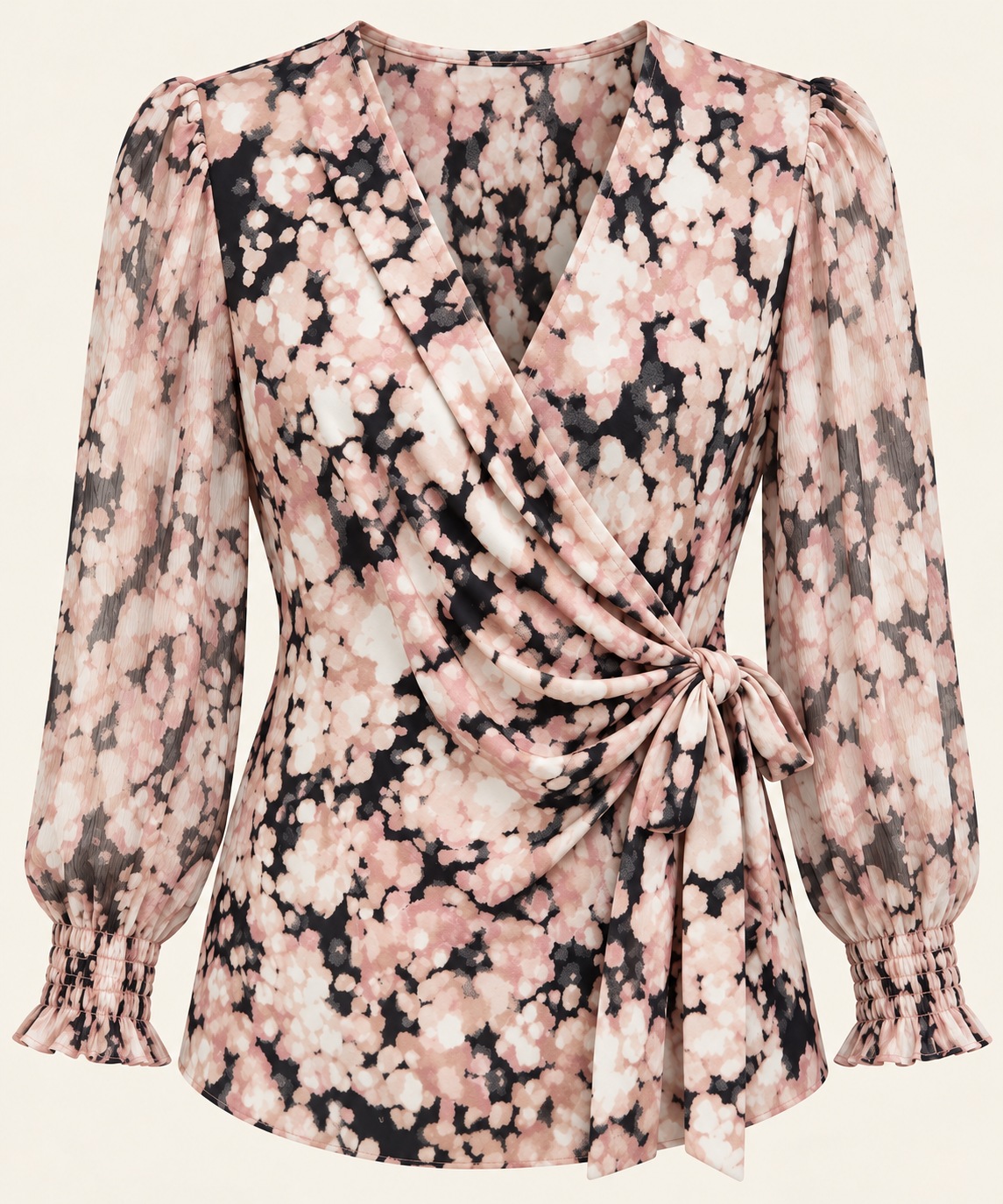 Blusa floral rosa con lazo lateral