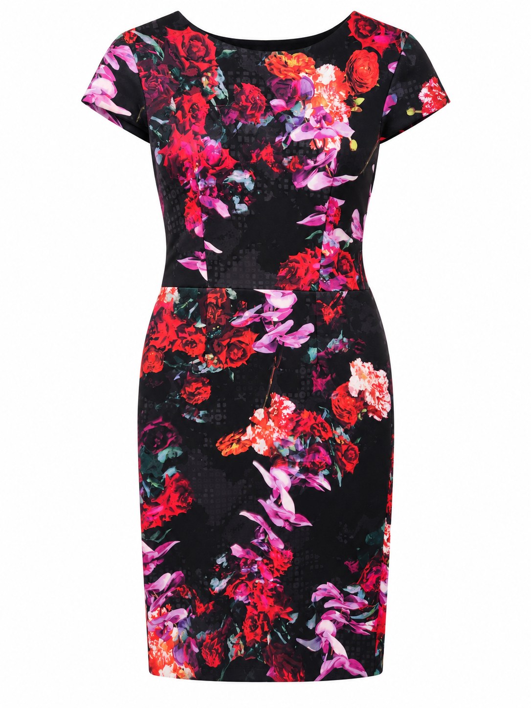 Vestido floral de rosas y orquídeas — Negro rojo y morado floral