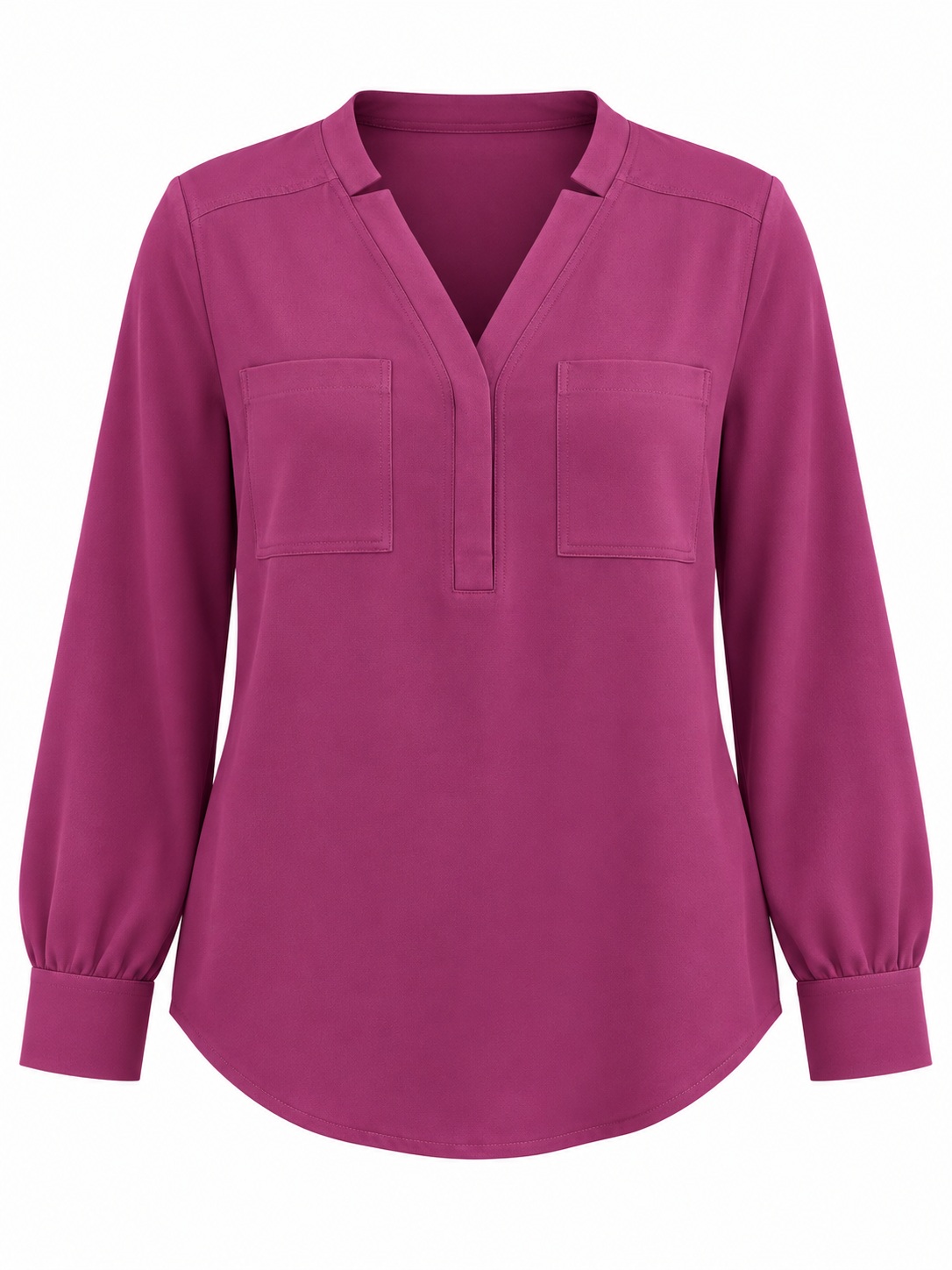 Blusa berry de cuello V con bolsillos — Berry