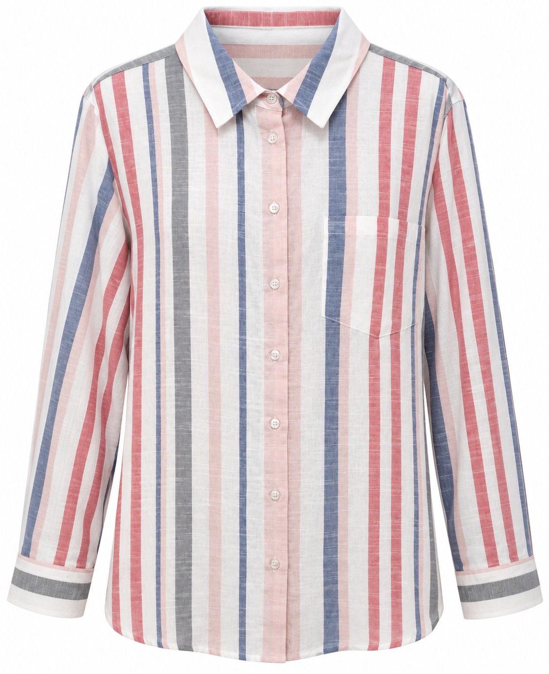 Camisa de rayas rosa, gris y azul