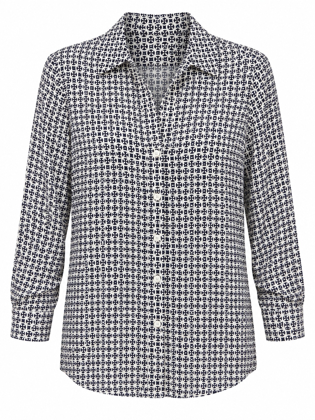 Camisa negra y blanca de círculos