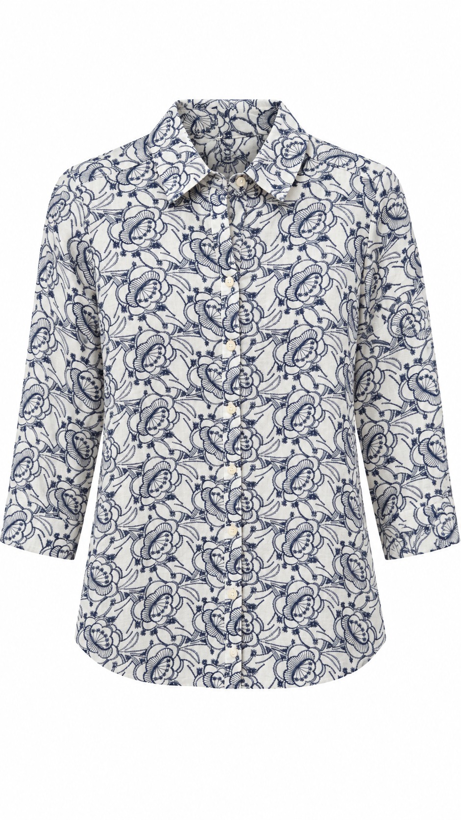 Camisa marfil de flores azules