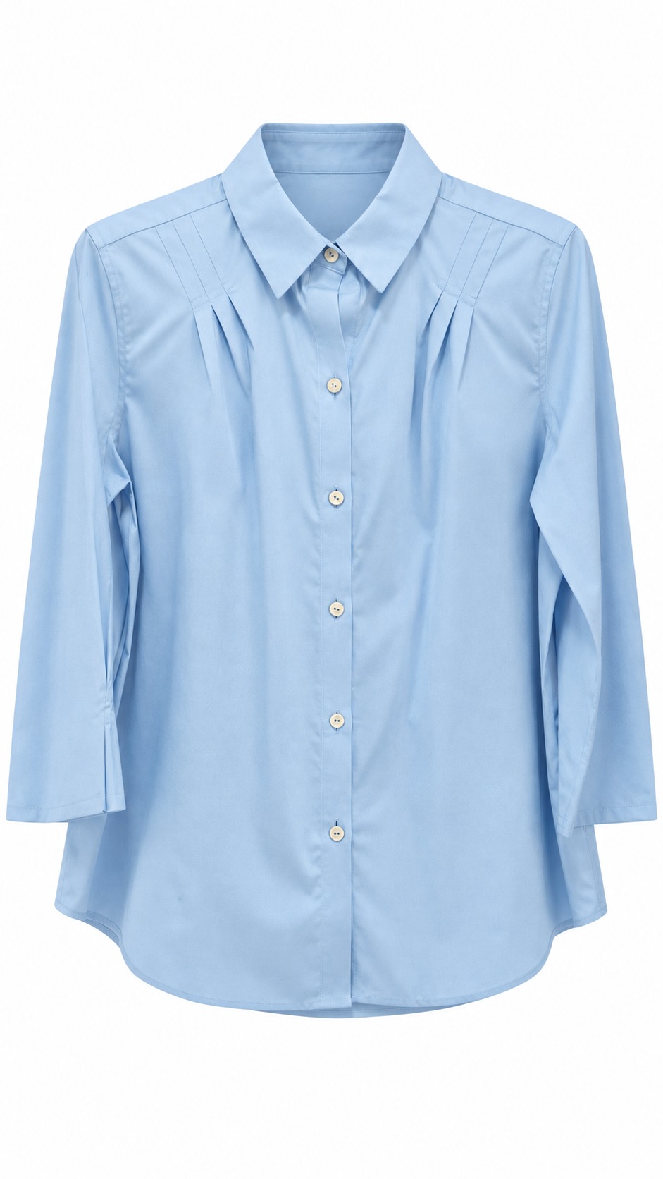 Camisa celeste con pliegues en los hombros