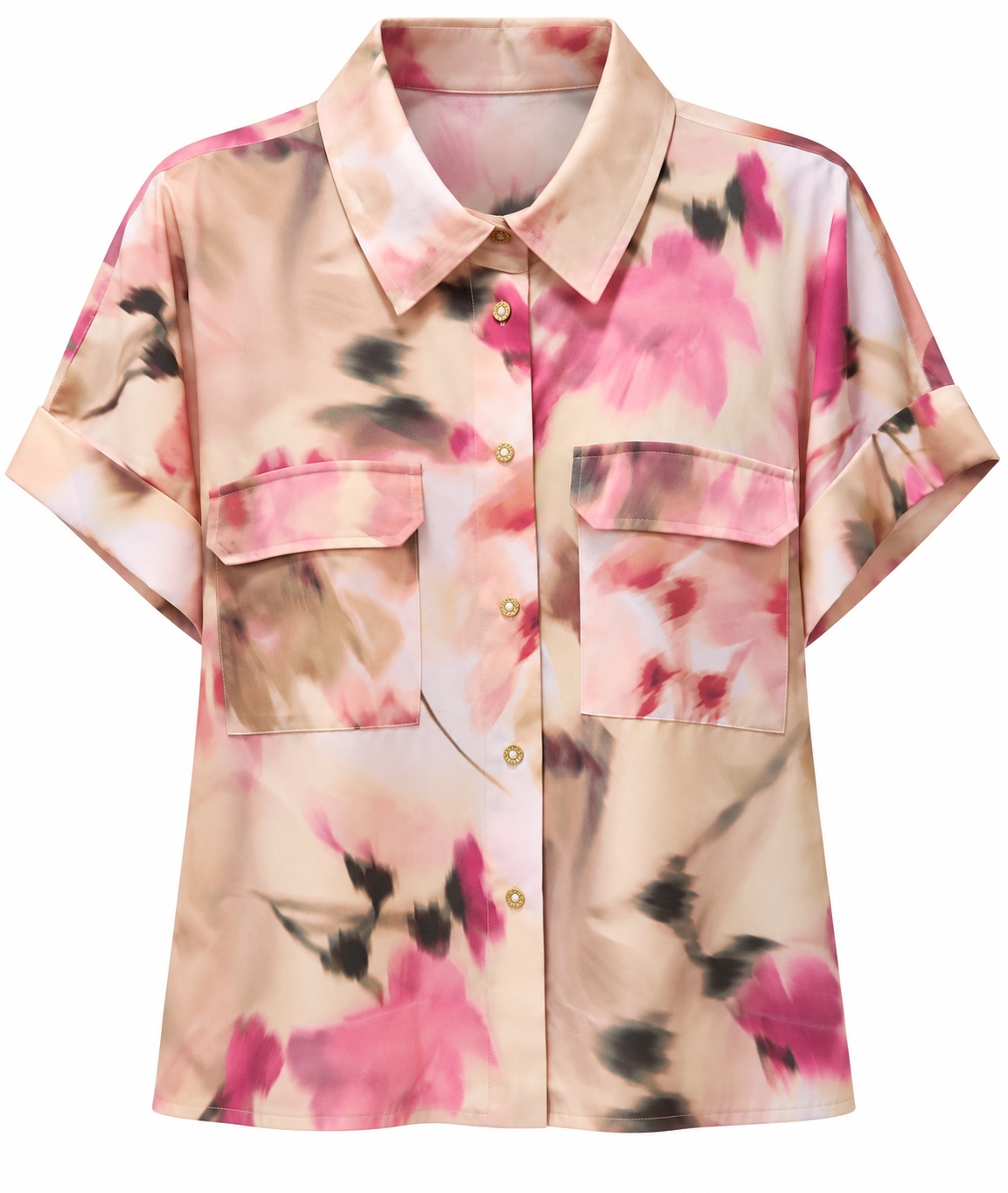 Camisa floral con bolsillos y botones dorados