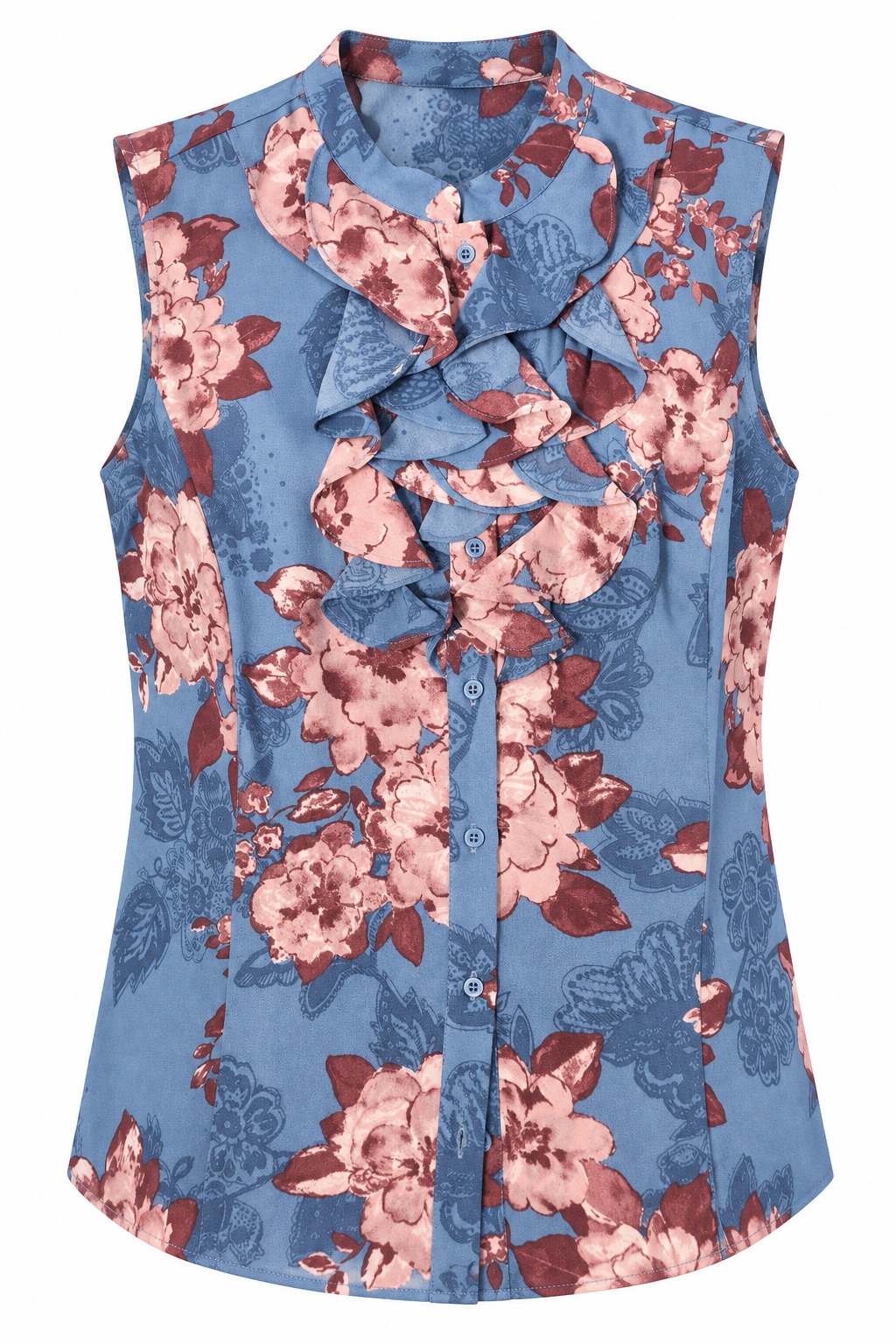 Blusa floral con volantes y botones