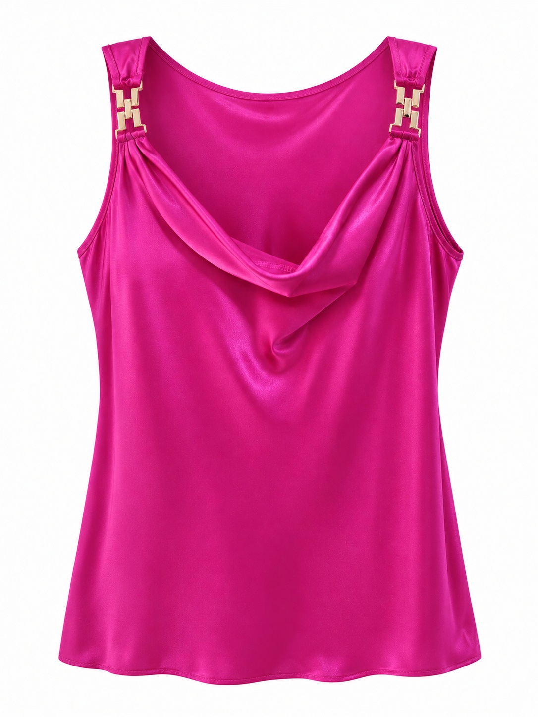 Blusa fucsia drapeada con detalles dorados — Fucsia