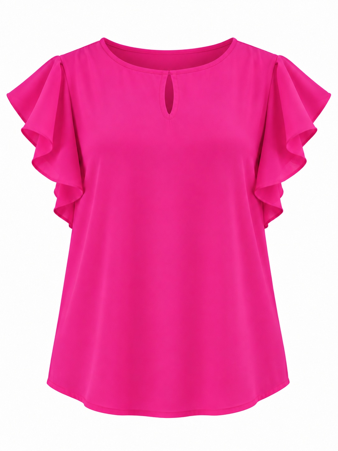 Blusa fucsia de mangas de volantes con abertura — Fucsia
