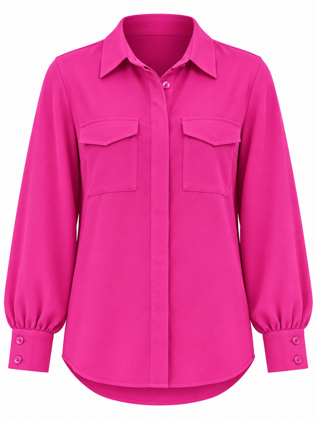 Camisa fucsia con bolsillos de solapa — Fucsia