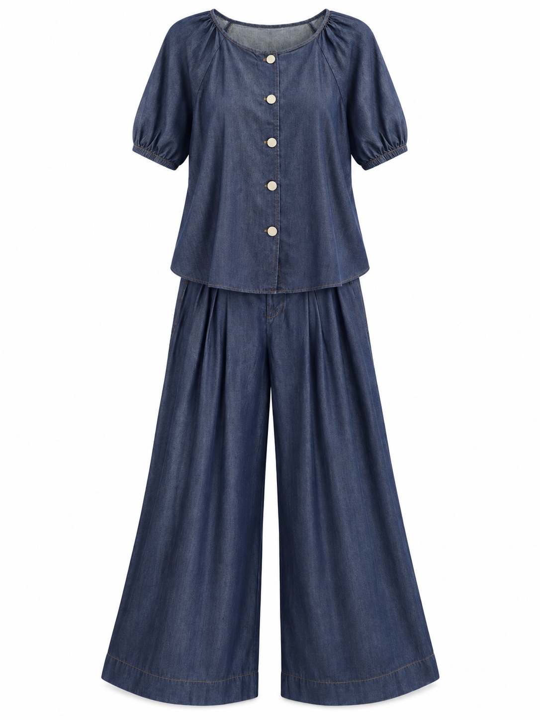Conjunto de blusa denim y pantalón palazzo — Azul índigo