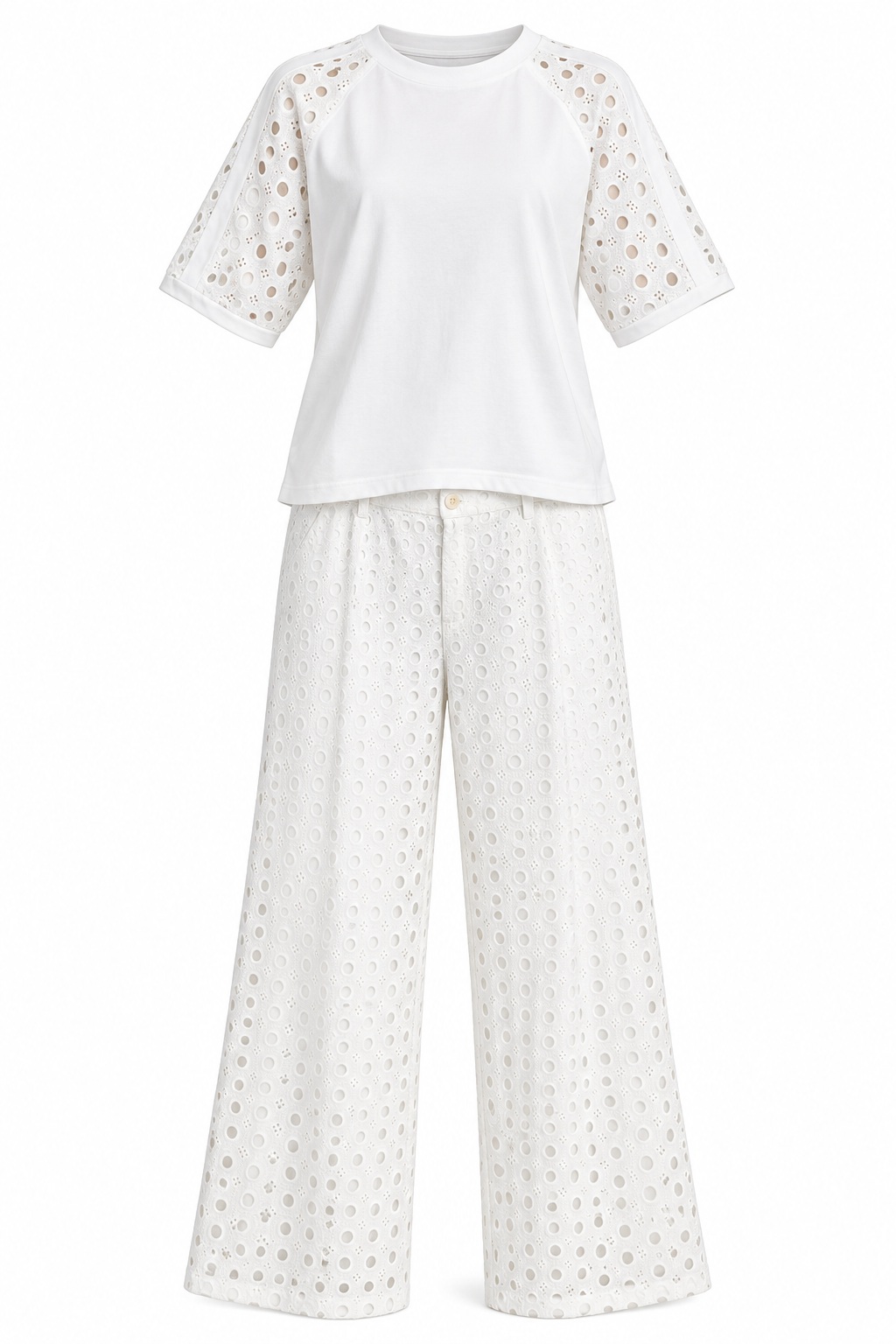 Conjunto de blusa y pantalón blanco calado