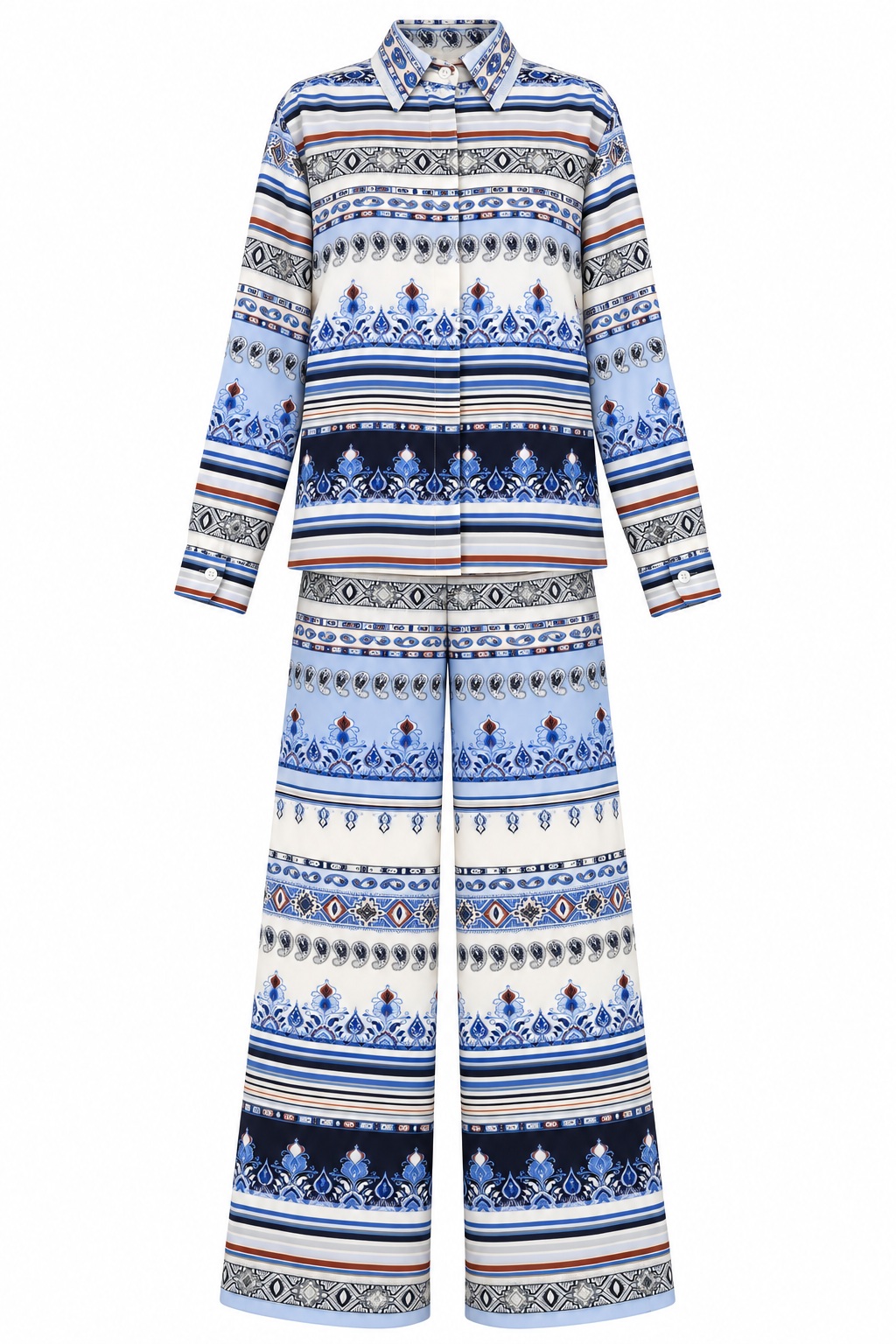 Conjunto de cenefas y paisley azul — Azul, marino y marfil