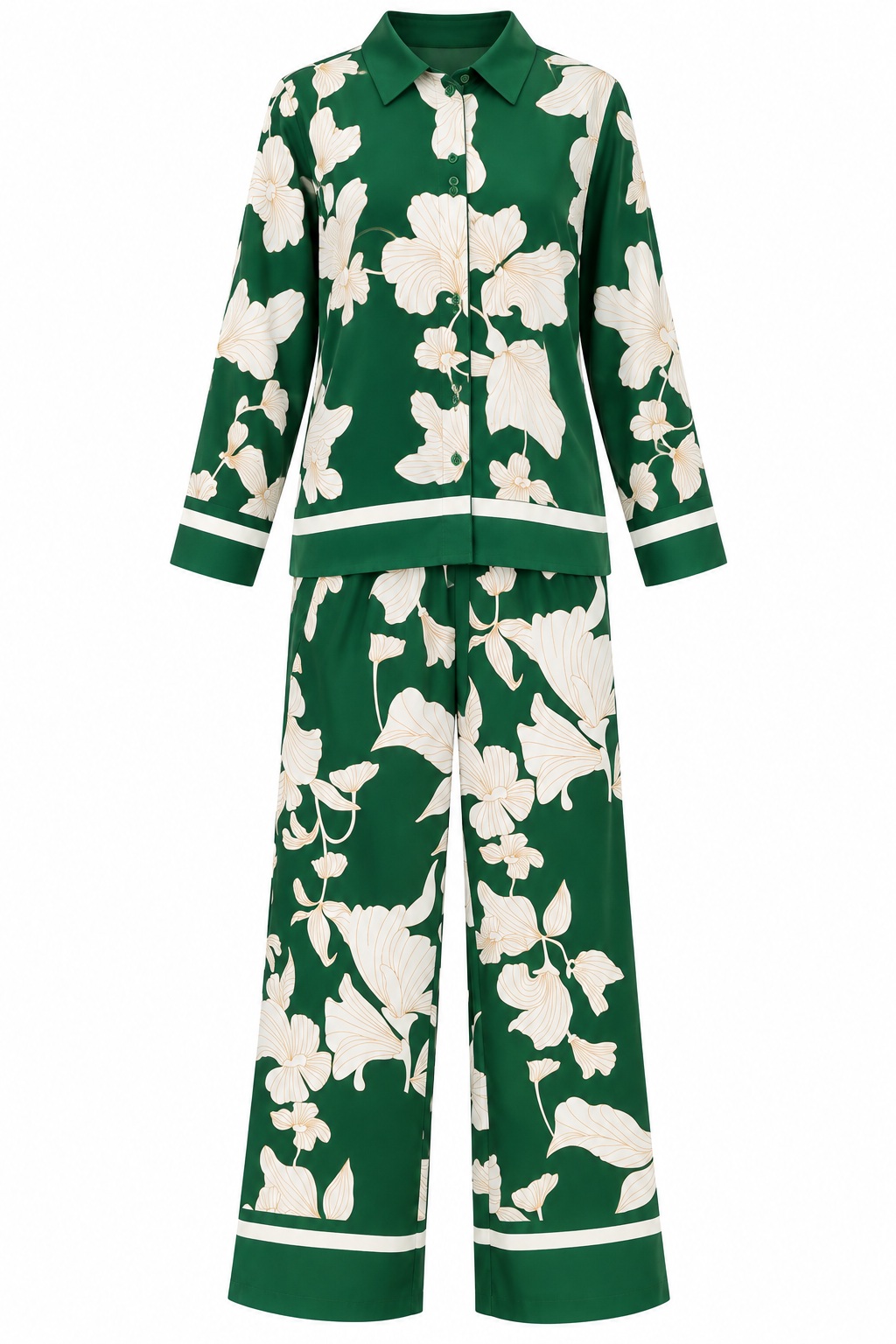 Conjunto verde con flores marfil — Verde y marfil