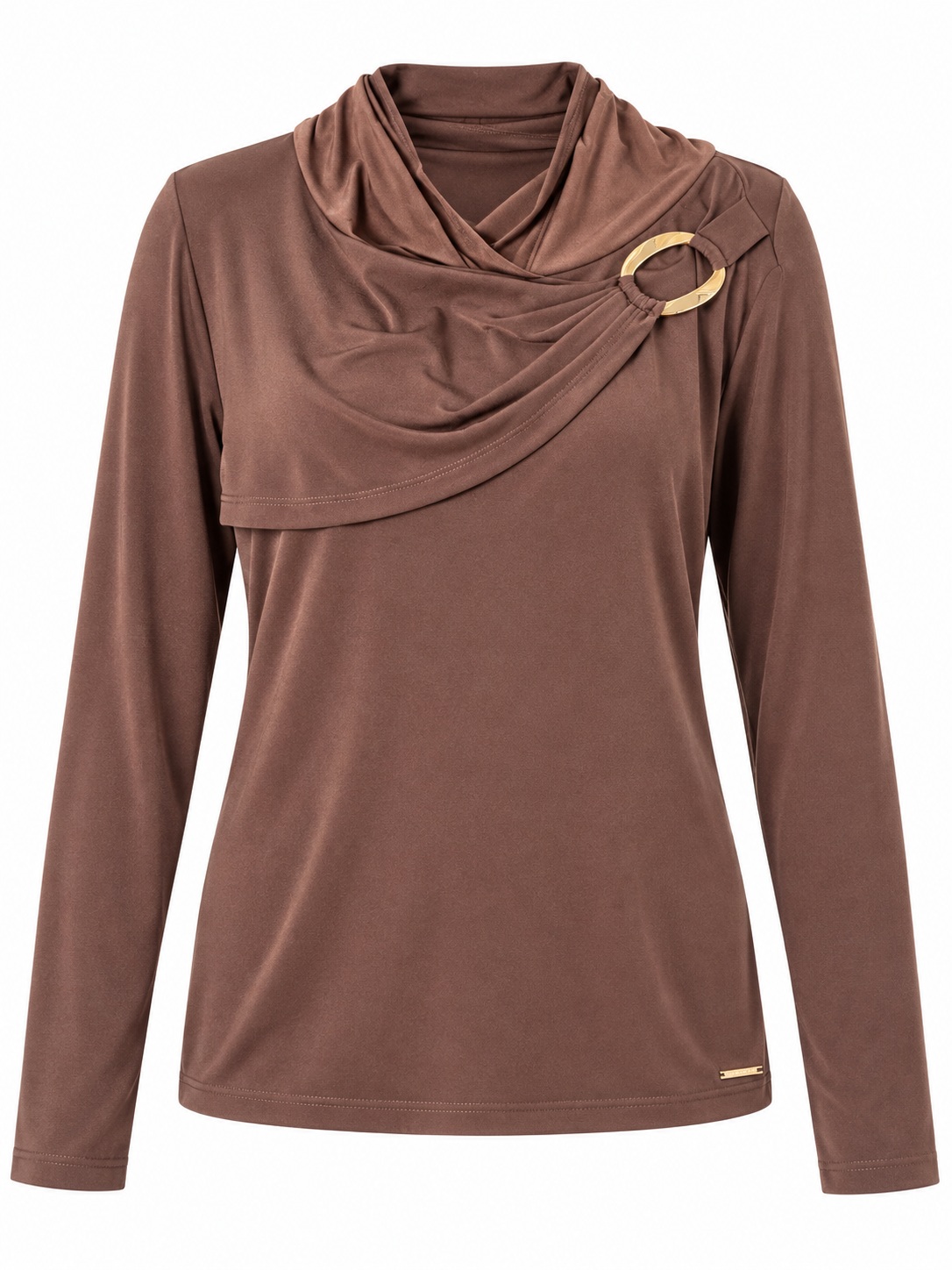 Blusa marrón drapeada con aro dorado — Marrón