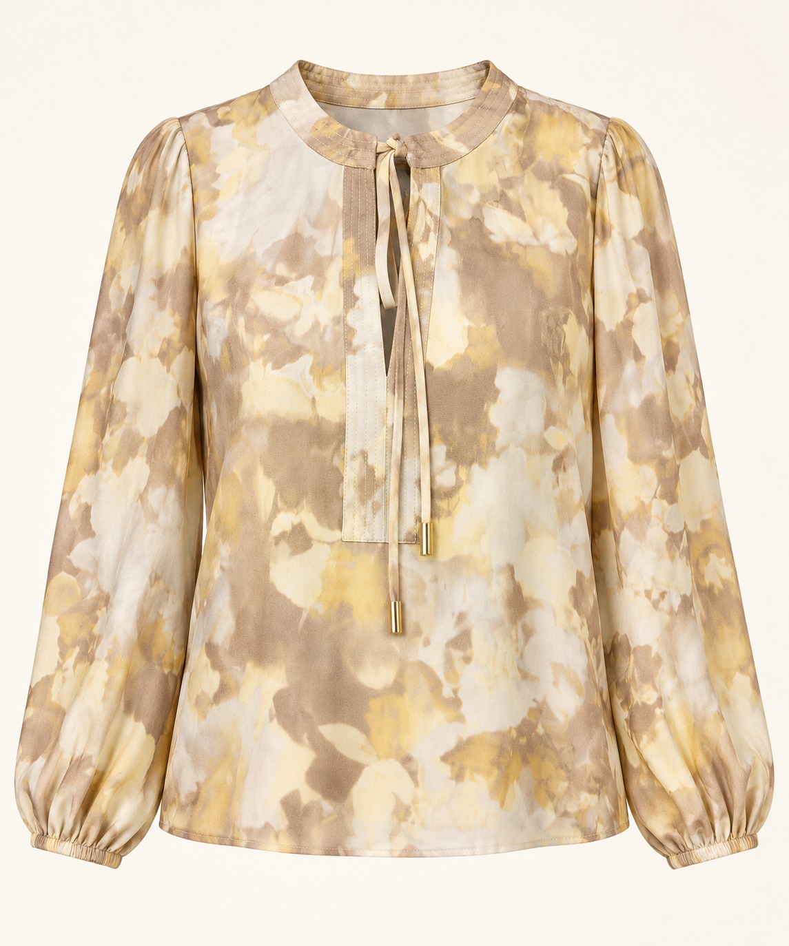 Blusa floral marfil y dorada con lazos