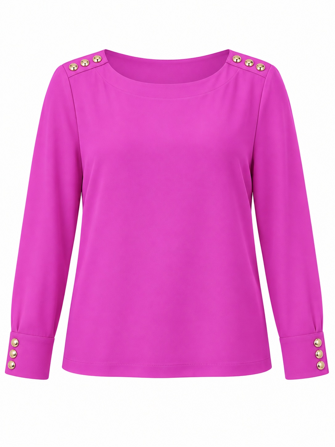 Blusa rosa con botones dorados en hombros y puños — Rosa intenso