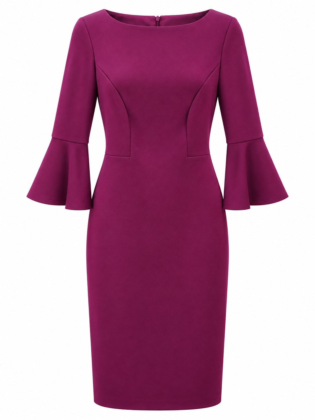 Vestido ciruela con mangas acampanadas — Ciruela