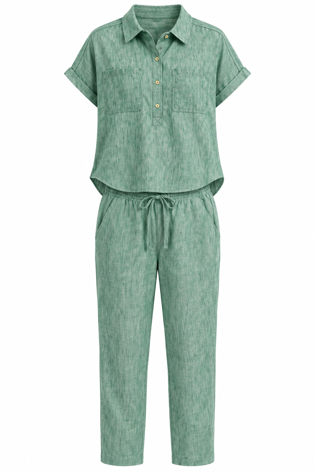 Conjunto de blusa y pantalón con cordón — Verde menta