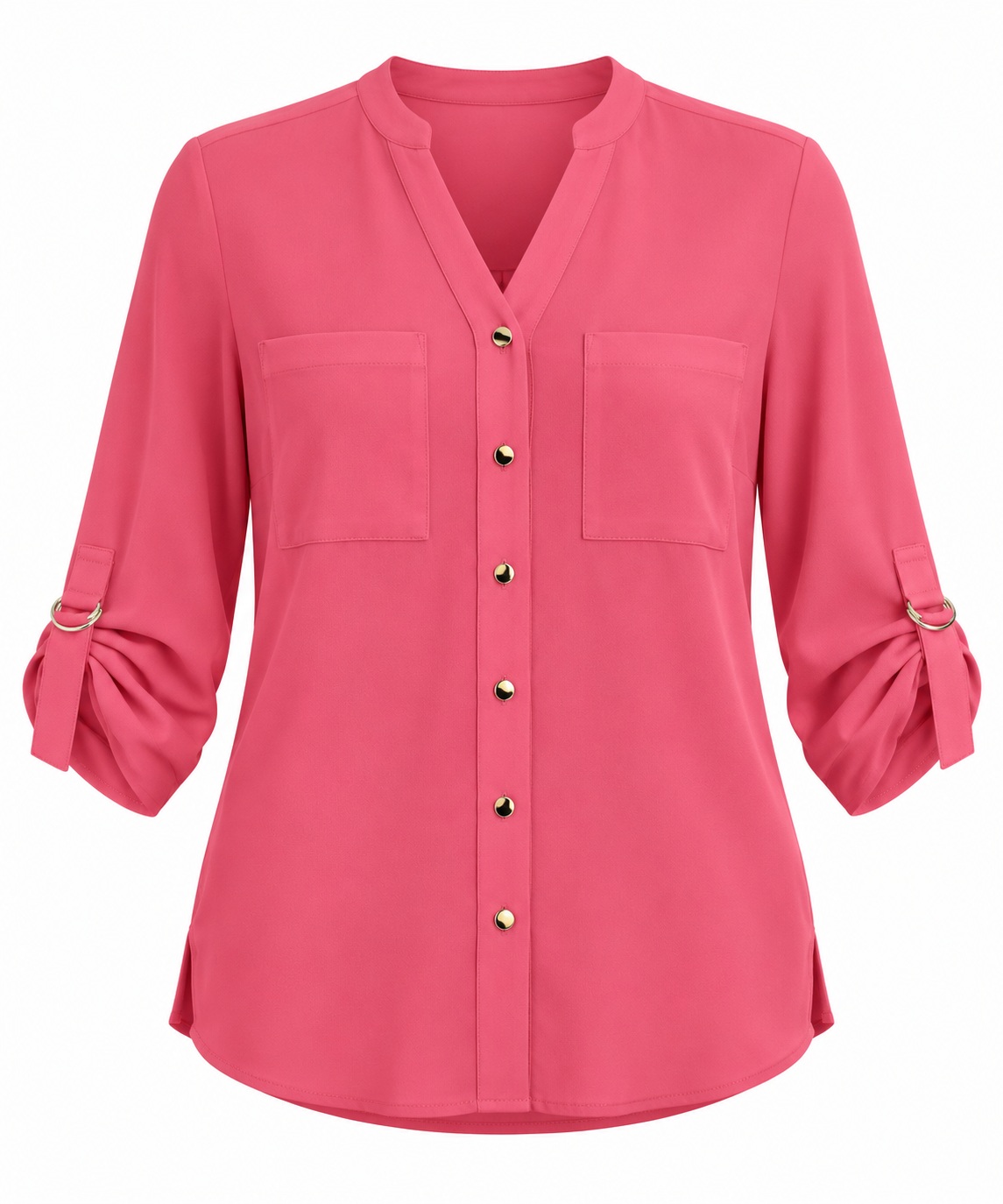 Blusa coral con bolsillos y botones dorados — Coral