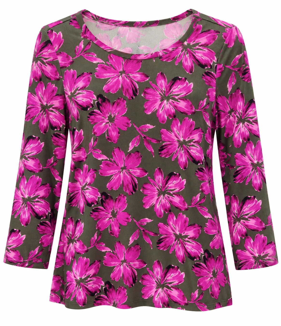 Blusa floral gris y fucsia