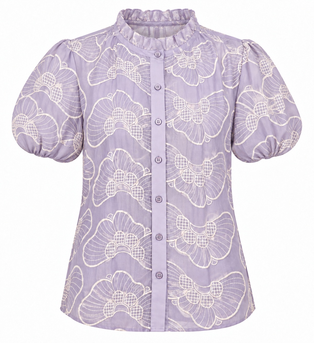 Blusa lavanda bordada con mangas globo — Lavanda