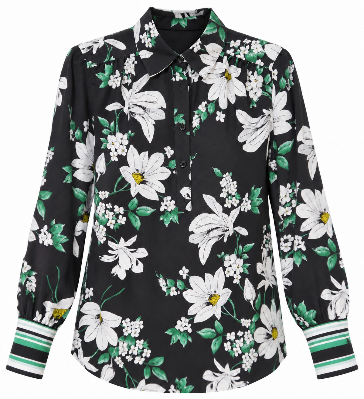 Camisa de margaritas con puños a rayas