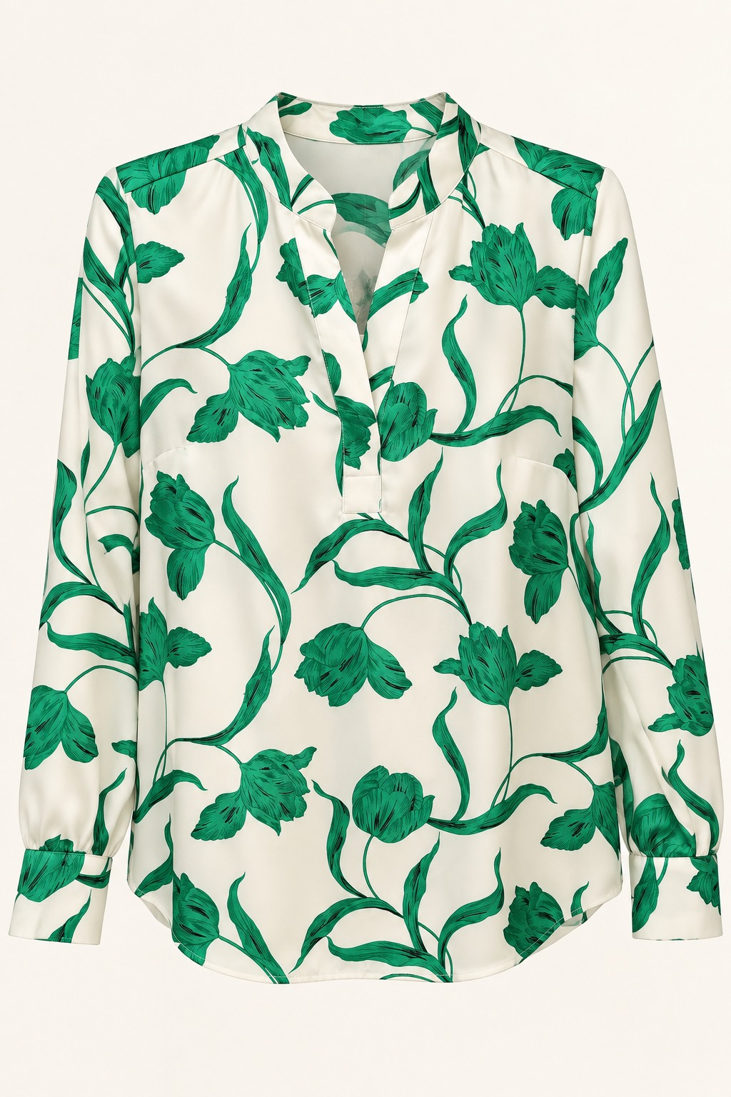 Blusa marfil con tulipanes verdes