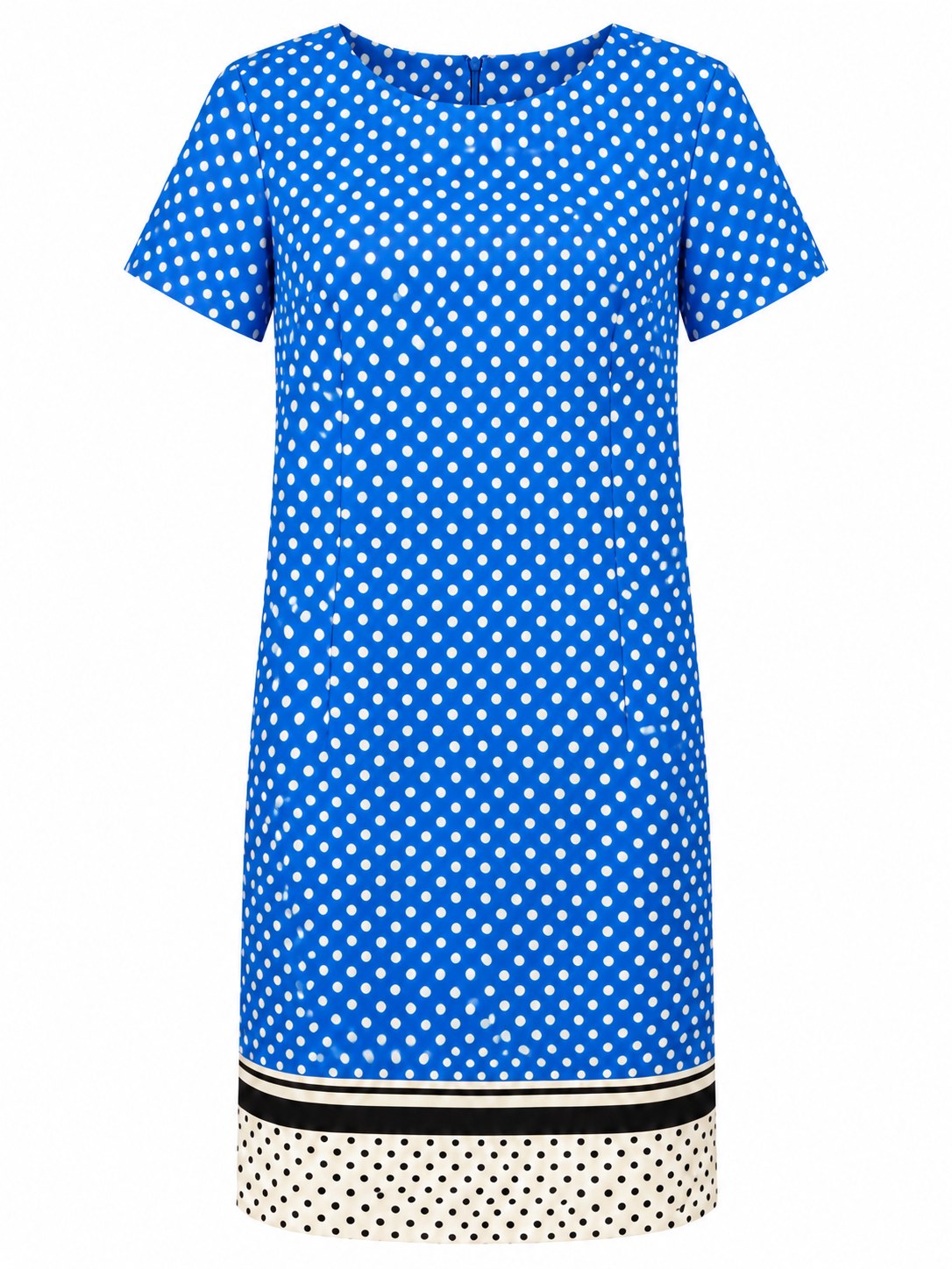 Vestido recto azul de lunares con borde a contraste — Azul y blanco de lunares