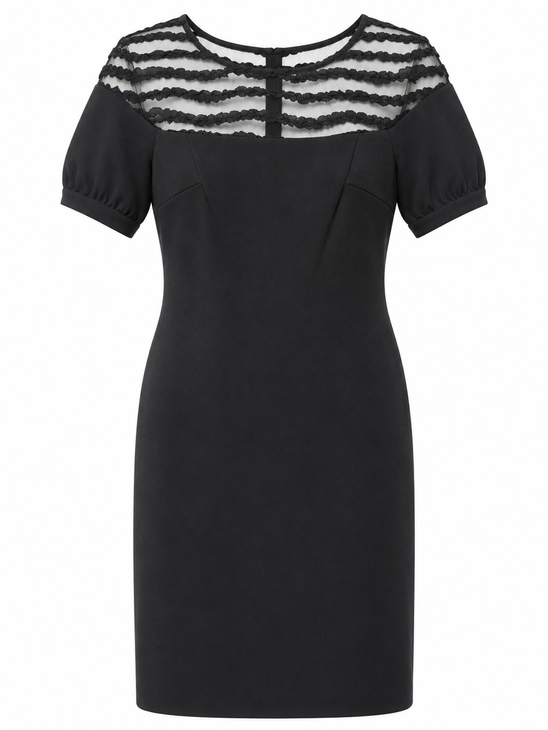 Vestido negro con canesú bordado y manga corta — Negro