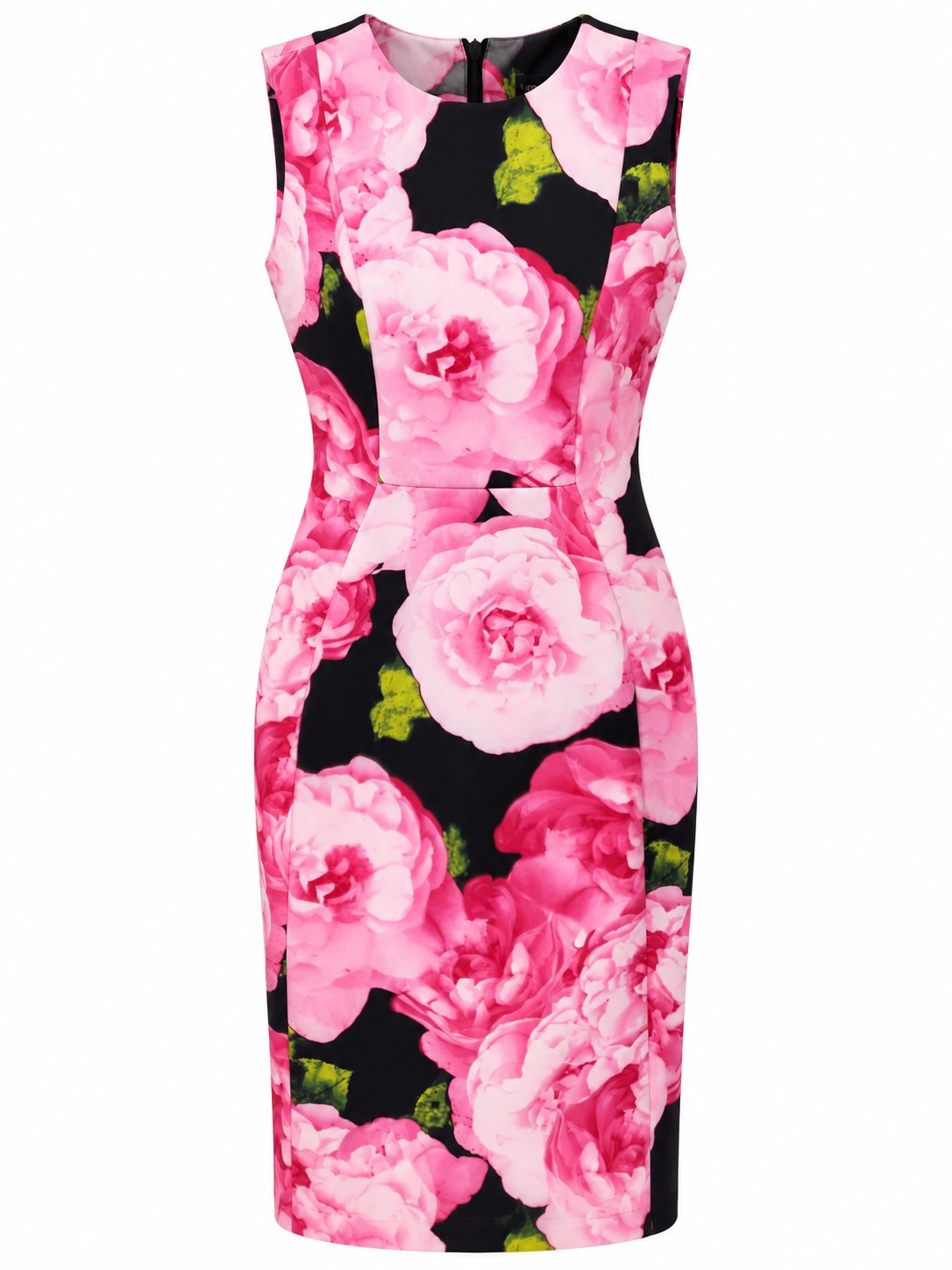 Vestido negro de rosas sin mangas — Negro y rosa floral