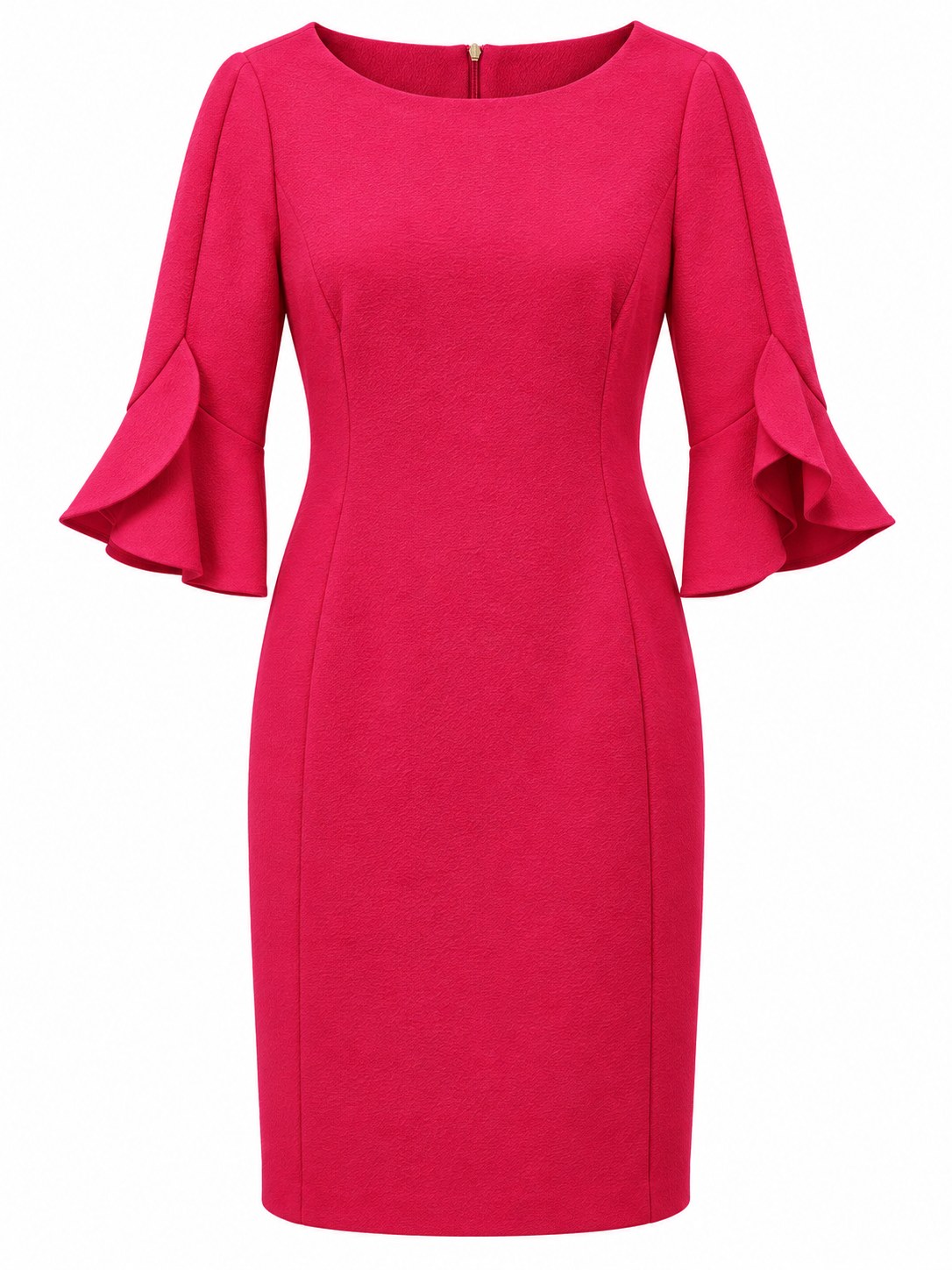 Vestido rojo frambuesa con puños de pétalo — Rojo frambuesa