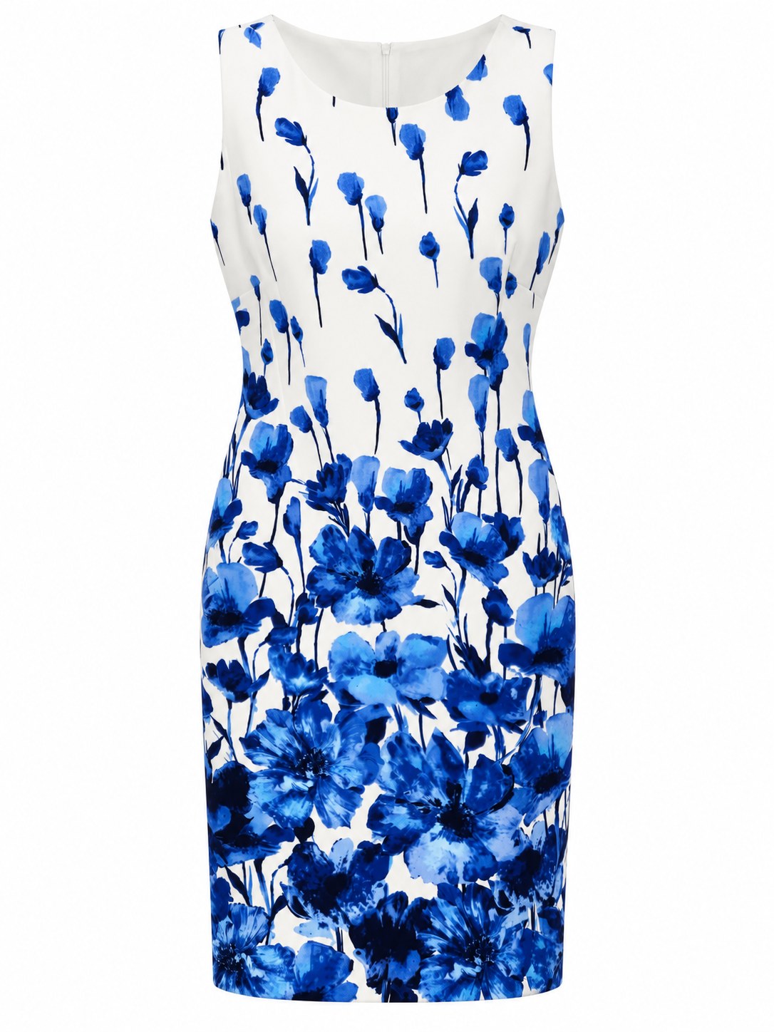 Vestido blanco con borde de flores azules — Blanco y azul floral