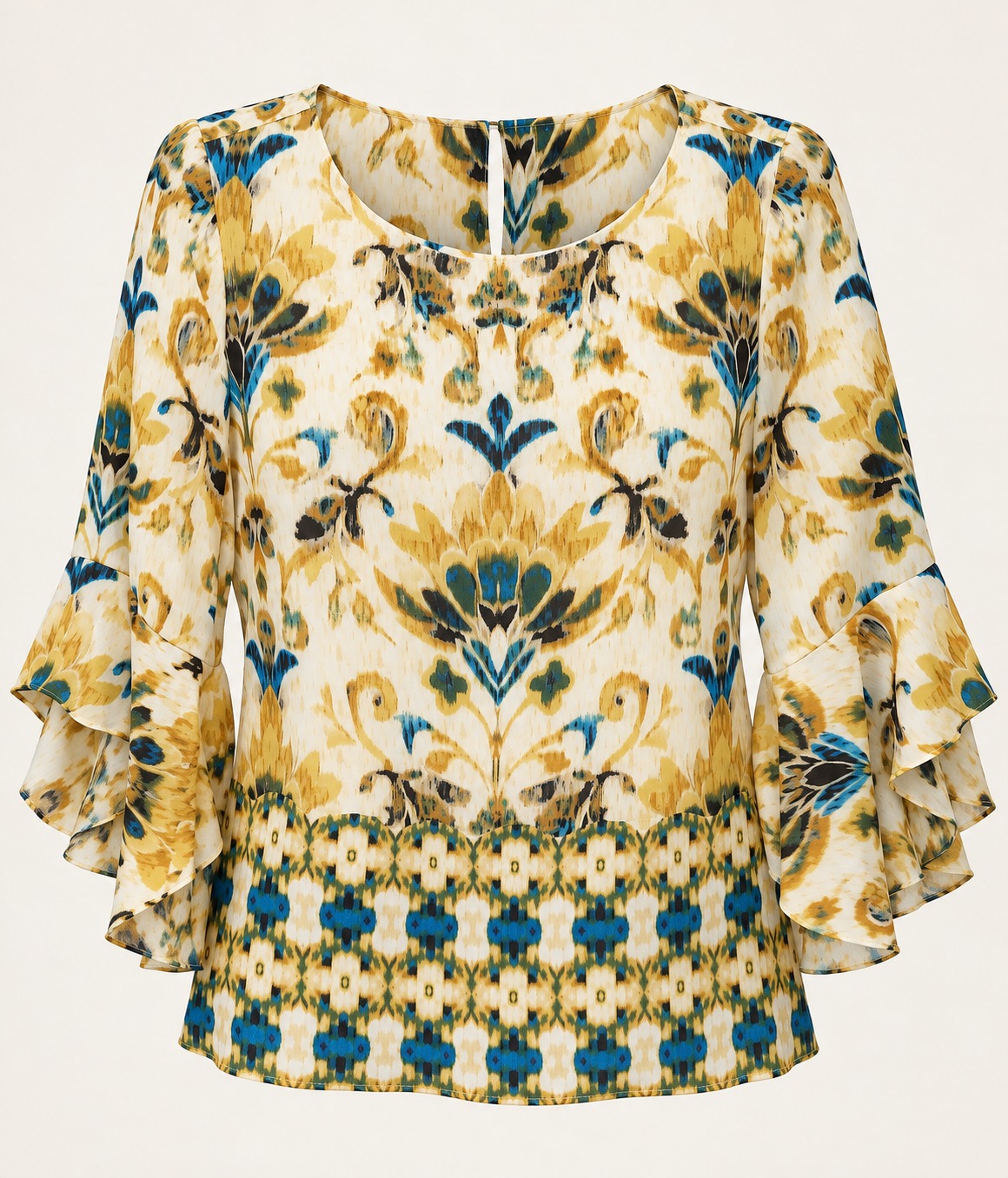 Blusa botánica con volantes en las mangas