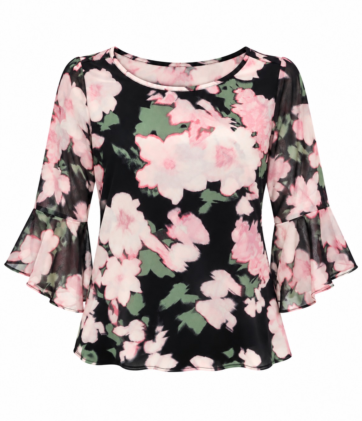 Blusa negra de flores rosas y caída suave
