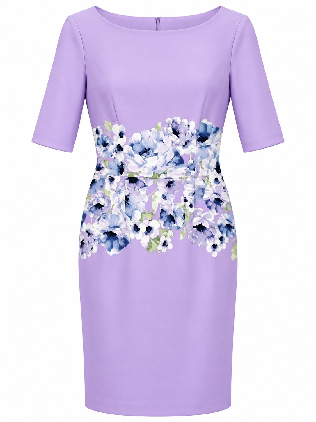 Vestido lavanda con borde floral — Lavanda azul y blanco