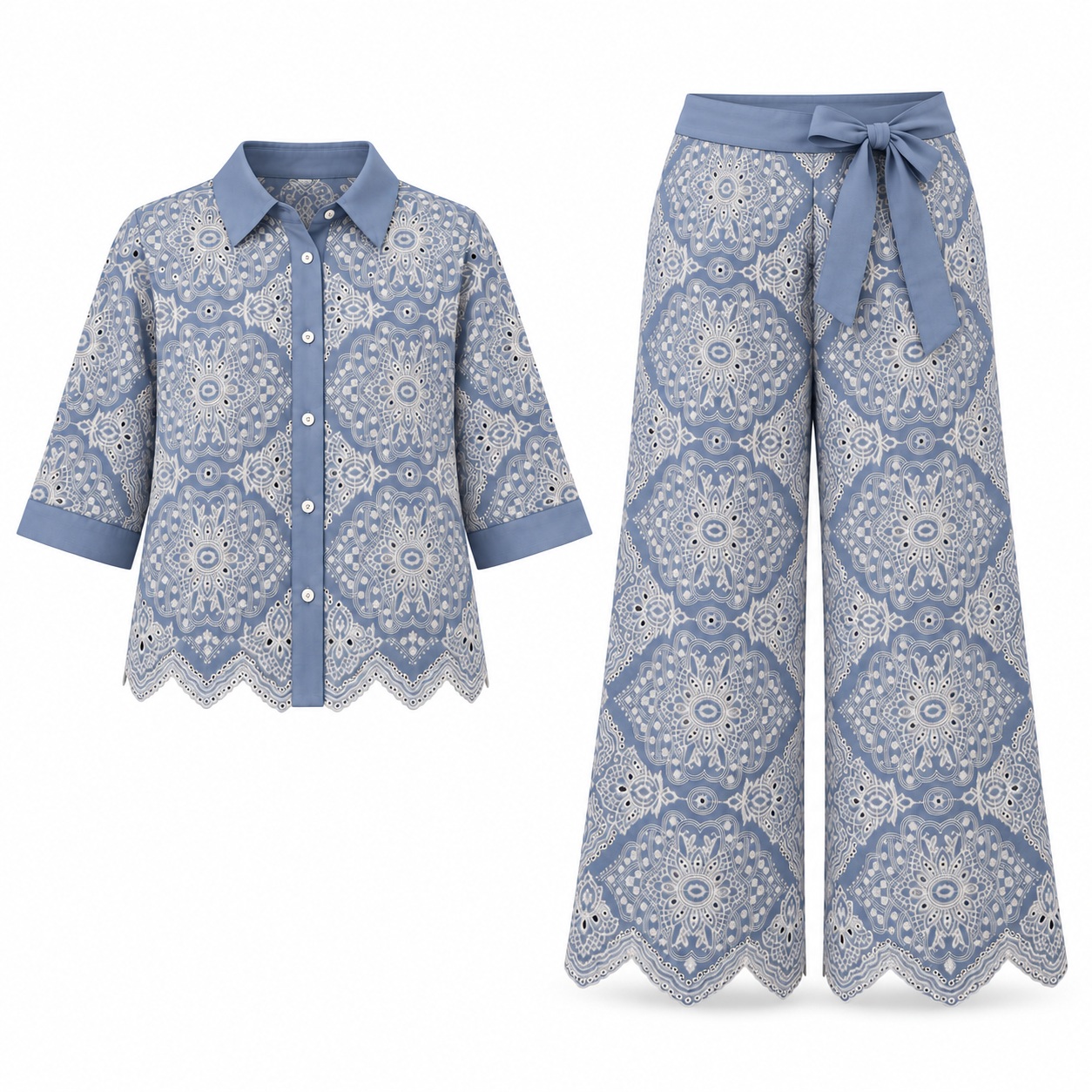 Conjunto azul bordado con lazo — Azul