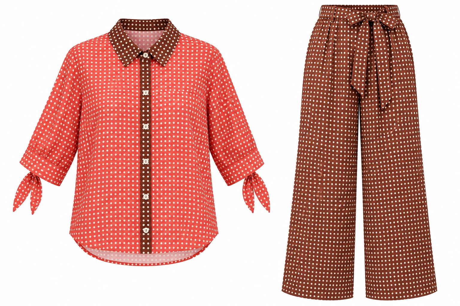 Conjunto de lunares coral y marrón — Coral y marrón