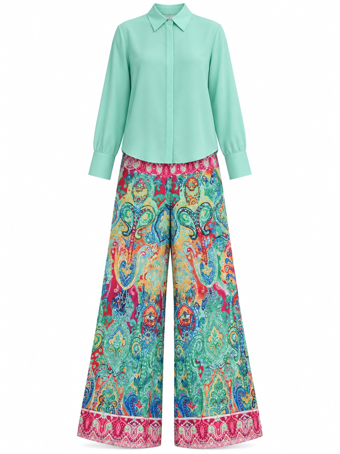 Conjunto de camisa menta y pantalón paisley — Menta y paisley multicolor