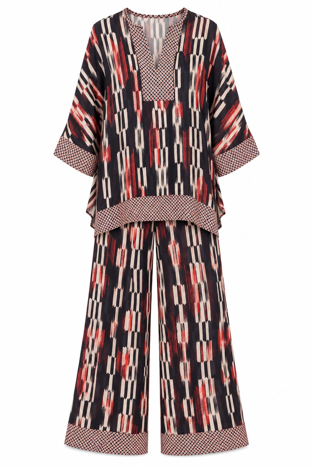 Conjunto de blusa y pantalón de estampado abstracto