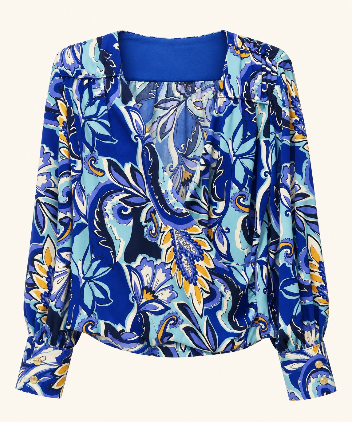 Blusa paisley de cuello drapeado