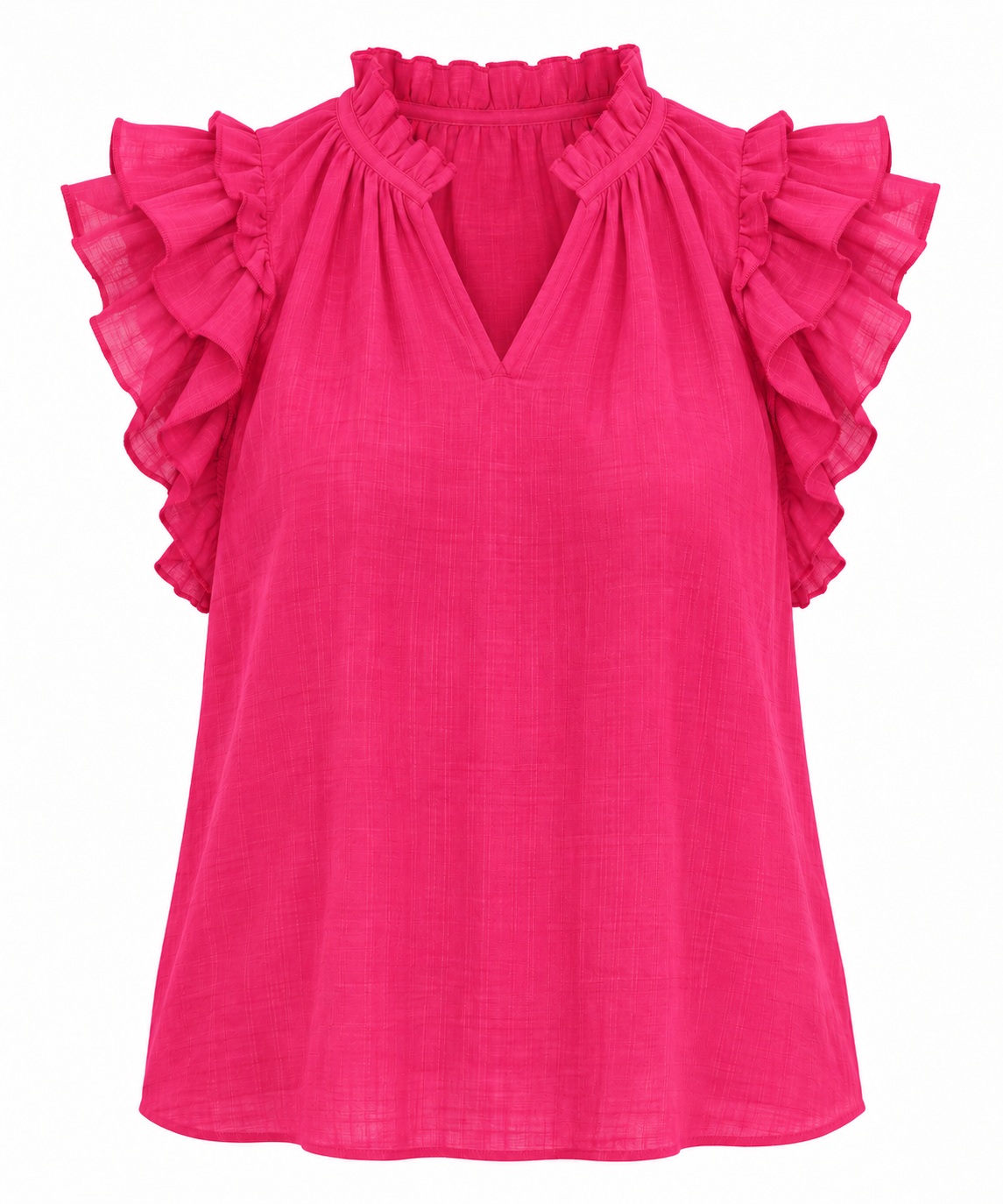 Blusa rosa de volantes con cuello V — Rosa