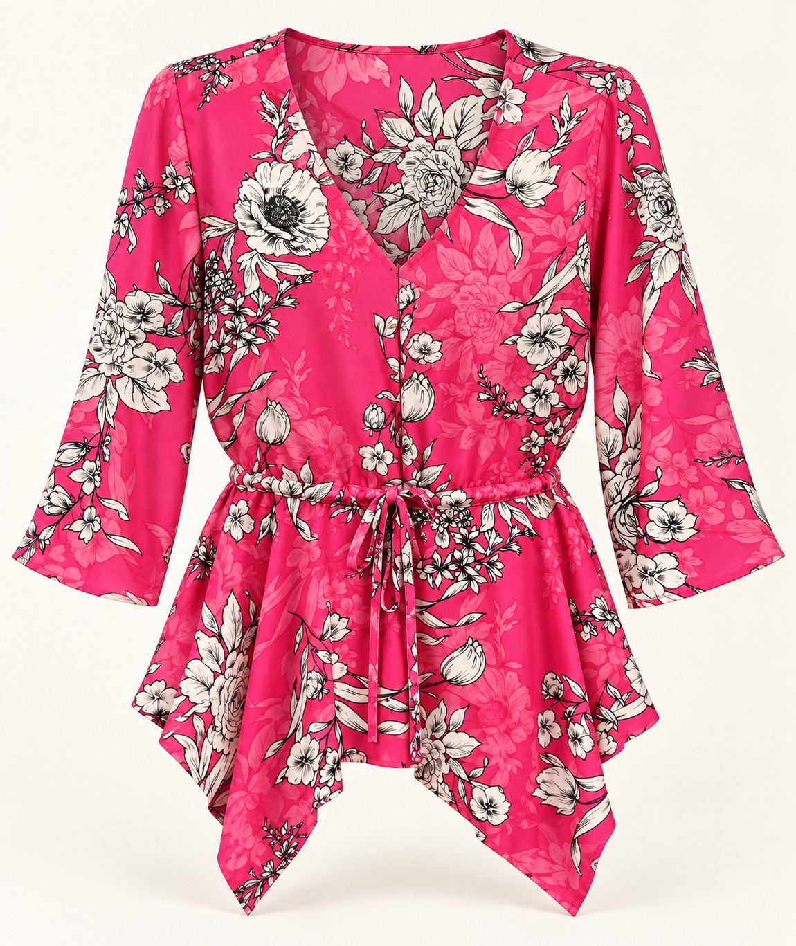 Blusa floral con lazo en la cintura