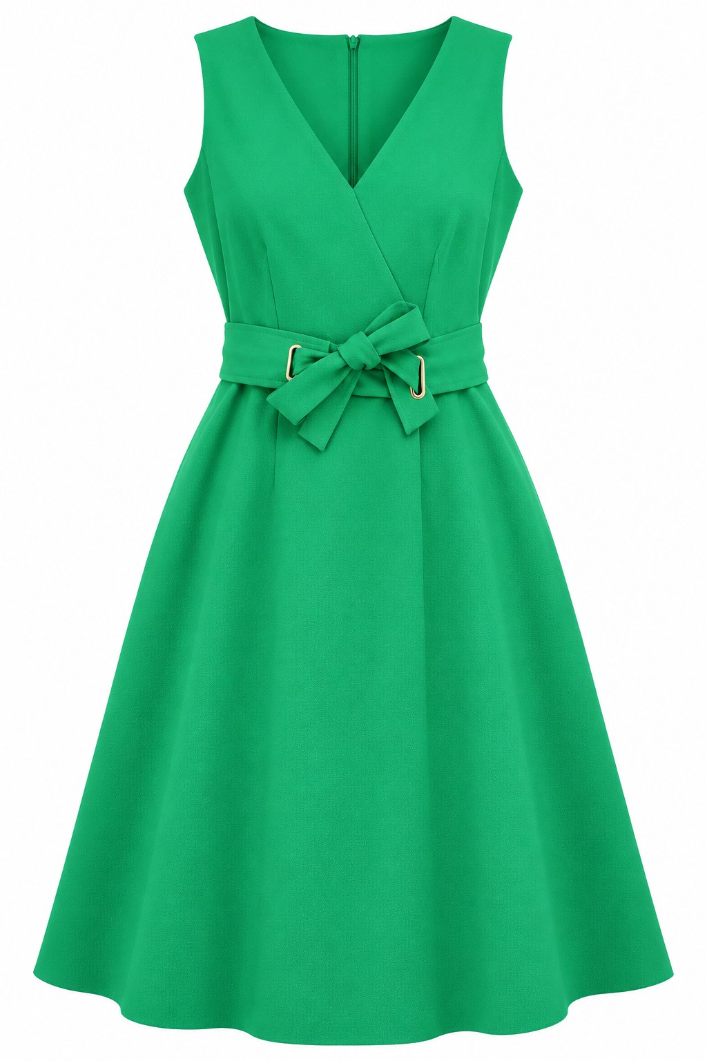 Vestido verde sin mangas con cinturón y lazo — Verde jade