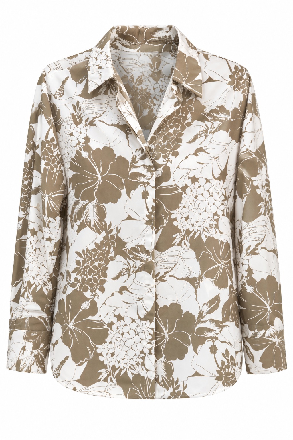 Camisa floral en marfil y topo