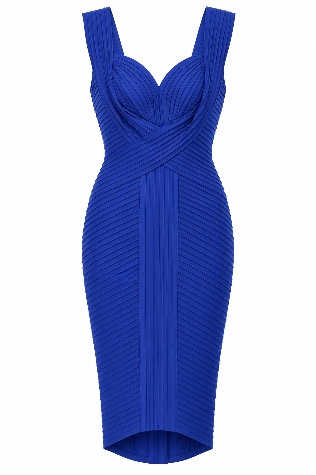 Vestido azul de pliegues con escote corazón — Azul cobalto