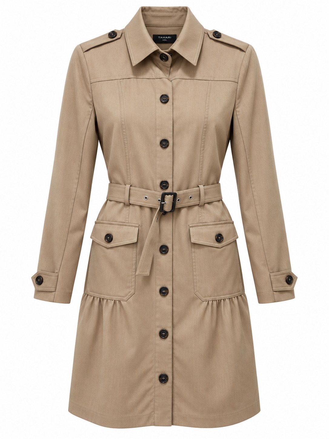 Vestido camisero safari con cinturón y bolsillos — Taupe